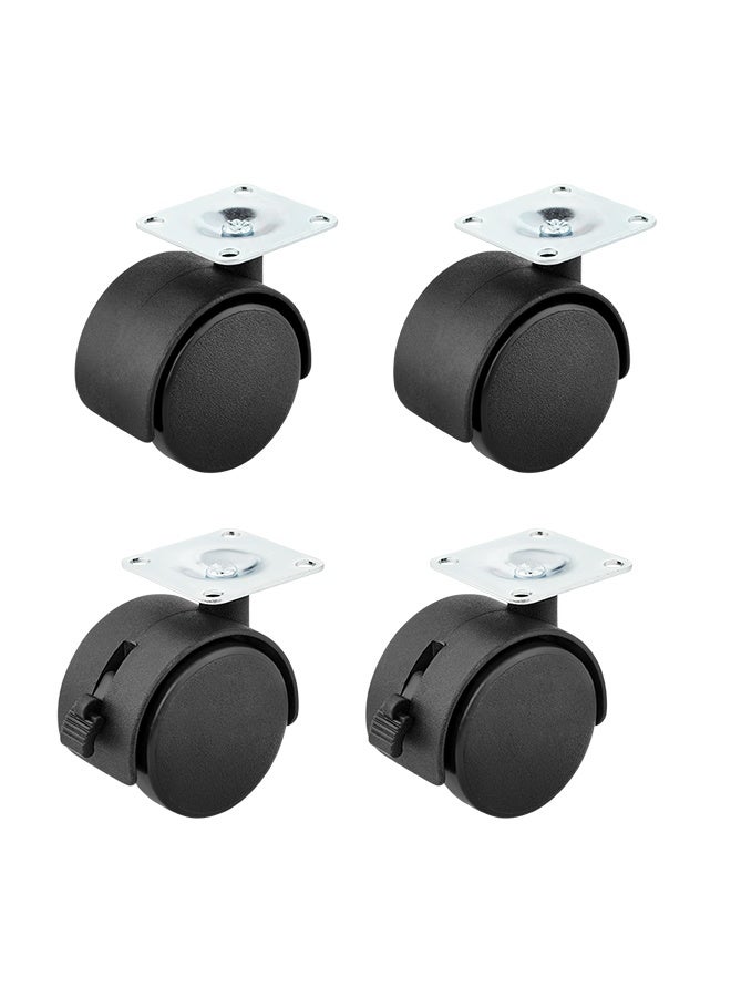 BMB tools 2inch 2-Piece Black Swivel & 2-Piece Swivel with Brake Plate Casters - 25kg Load Capacity (100kg Total) Non-Marking Nylon Wheel for Cabinets, Side Tables, Storage Racks and Drawer Units - Image 2